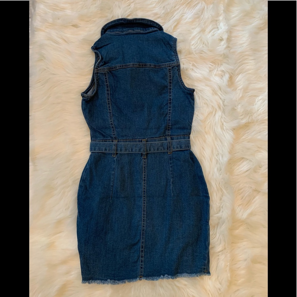 Denim Collar Button Up Tie Waist Shirt Mini Dress - Picture 8 of 8